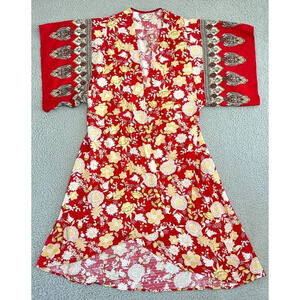 BOG‎ Womens Duster Kimono Long Open Red White Black Yellow Boho